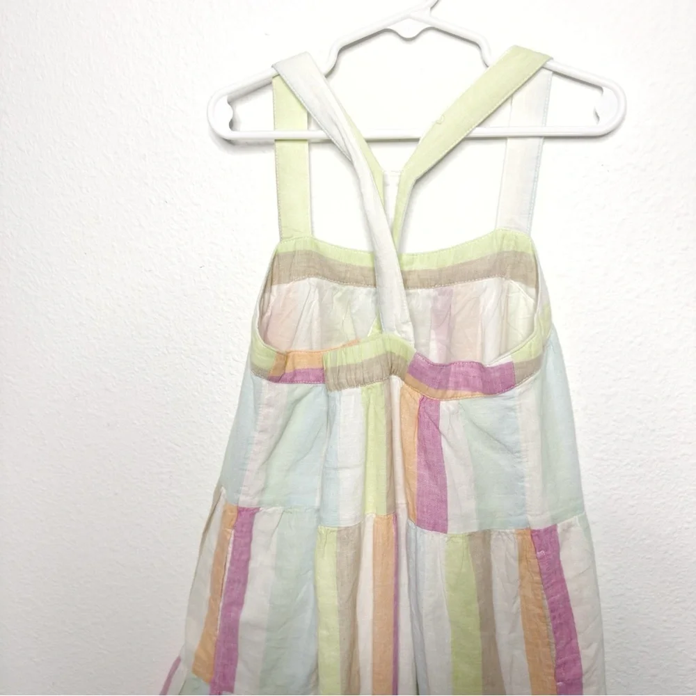 Gap girls crisscross back tiered striped multicolor dress linen blend size L NWT